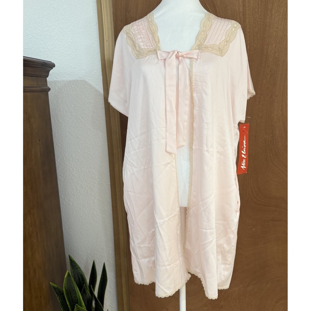 Miss Elaine Pink Peignoir Robe Bed Jacket Small Lace Trim VTG Union Made Bows